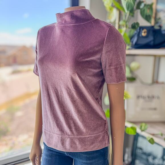 Anthropologie Dusty Rose Blush Krisha Velvet Mock Neck Short Sleeve Top, X-Small - Picture 3 of 10